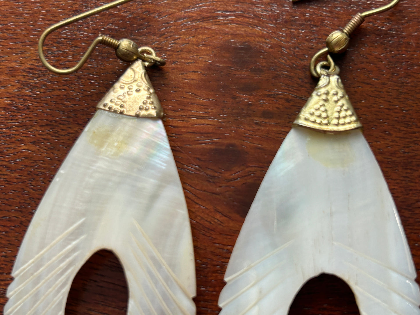 Vintage Shell Mother of Pearl Carved Large Dangly Drop Earrings Lot