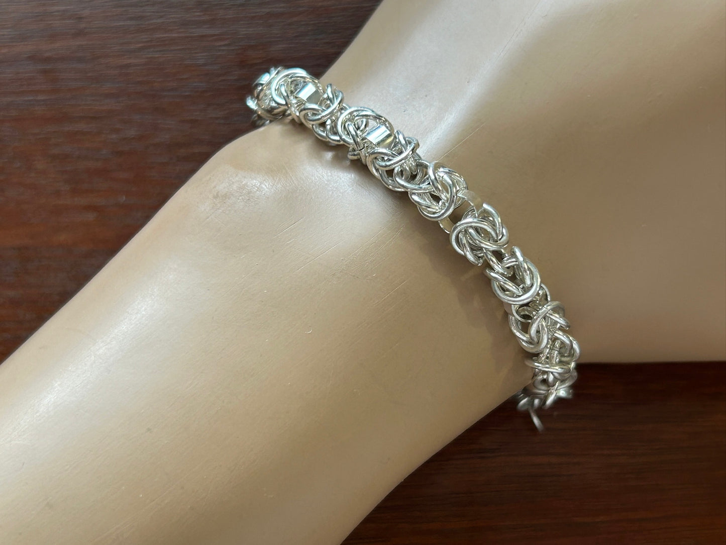 Silver Tone Byzantine Chain Length Bracelet 8" Long