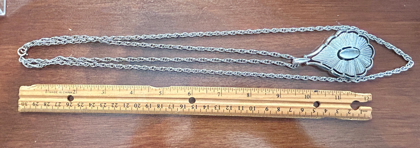 Vintage Crown Trifari Signed Silver Tone Double Strand Chain Pendant Necklace