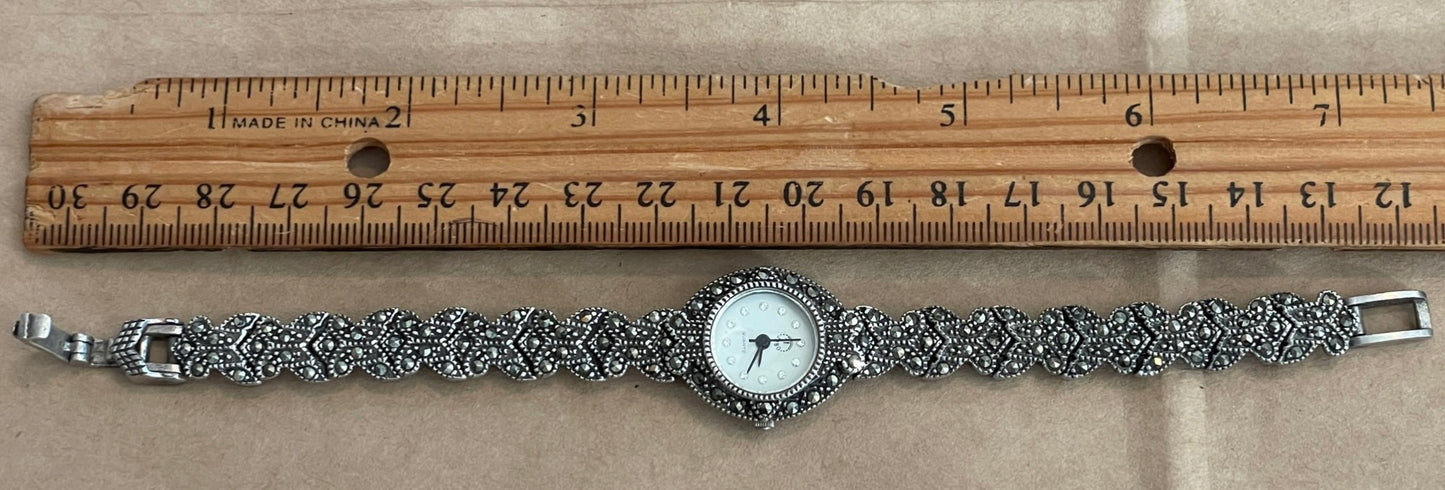 JABO Sterling Silver 925 Marcasite Wristwatch Quartz Ladies Watch