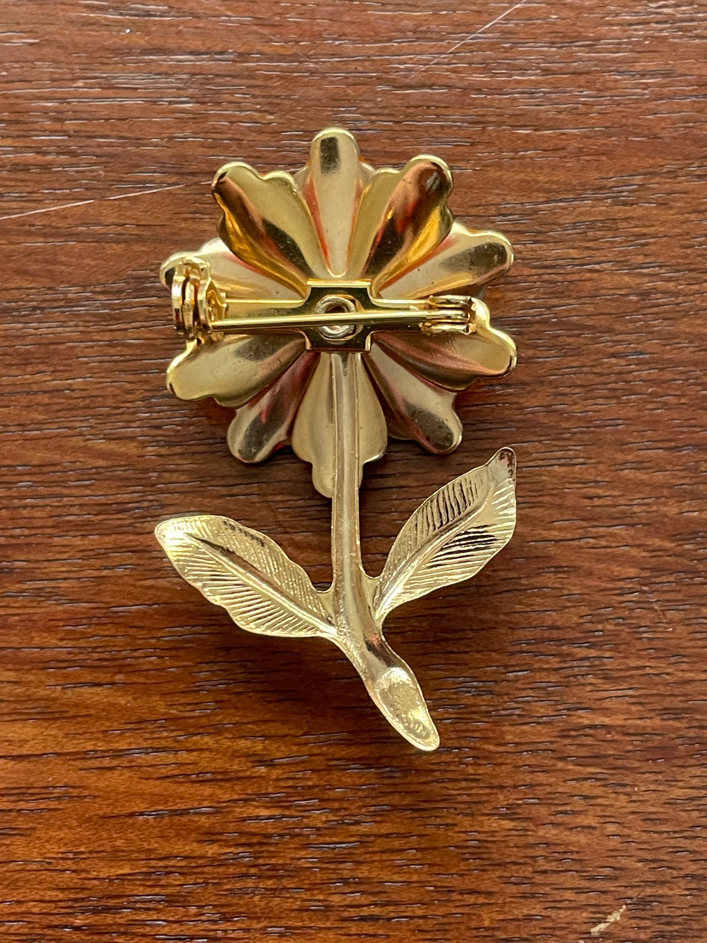 Vintage Neon Pin Clear Enamel & Gold Tone Flower Brooch Lapel Pin