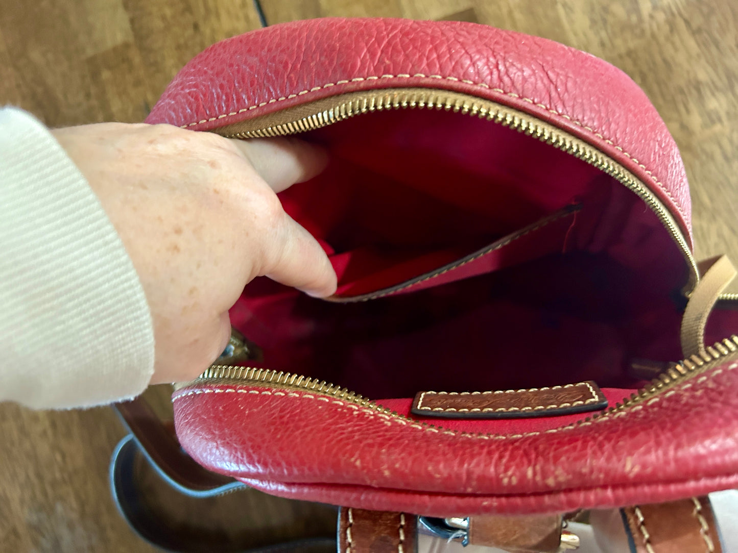 Ronnie Dooney & Bourke Small Red Pebbled Leather Backpack Purse