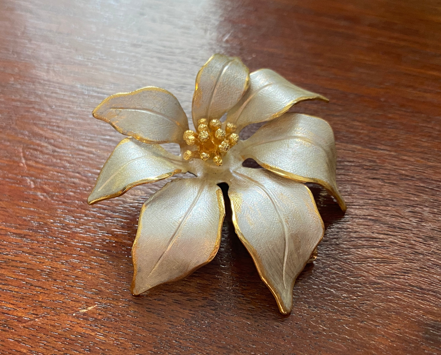 Vintage Signed Cerrito Silver Gold Tone Metal Flower Brooch Pin