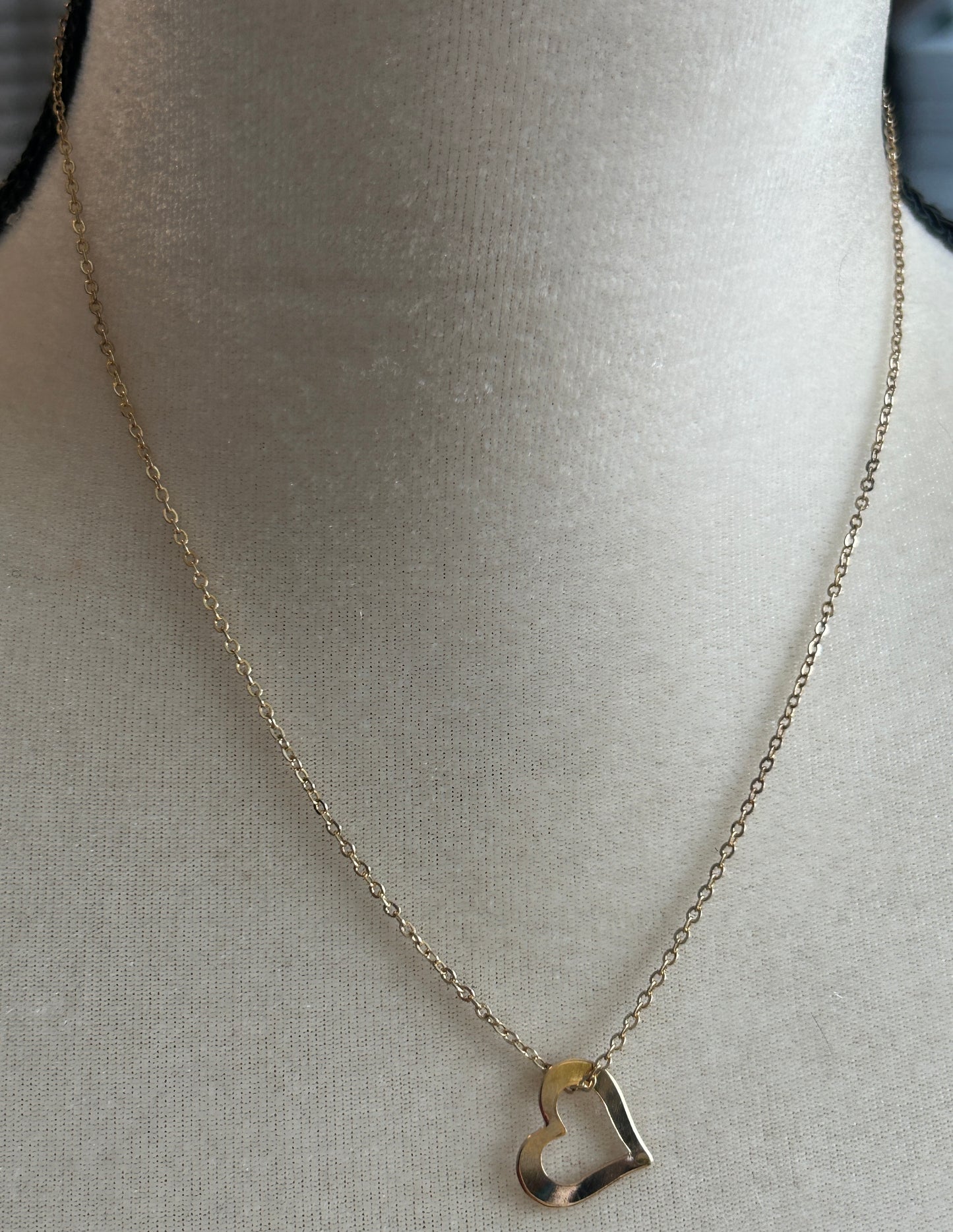 18k Yellow Gold Plate Open Heart Pendant Chain Link Necklace