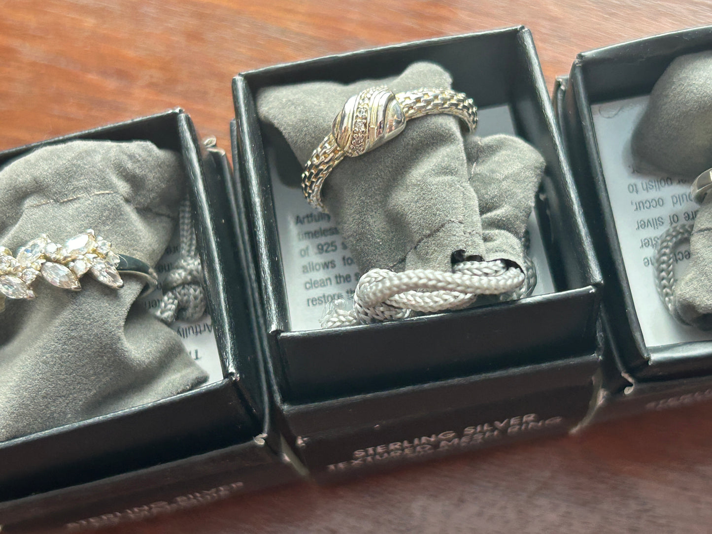 Sterling Silver 925 Avon Ring Lot All Size 10 In Box Cocktail Rhinestone Stone