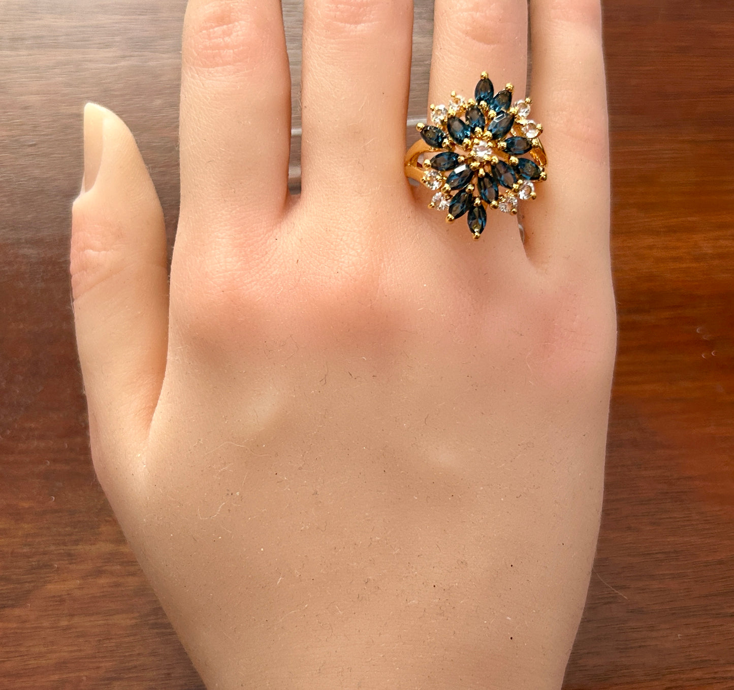 Palm Beach by Seta Gold Plate Designer Cocktail Ring Rhinestone Cluster Sz 10