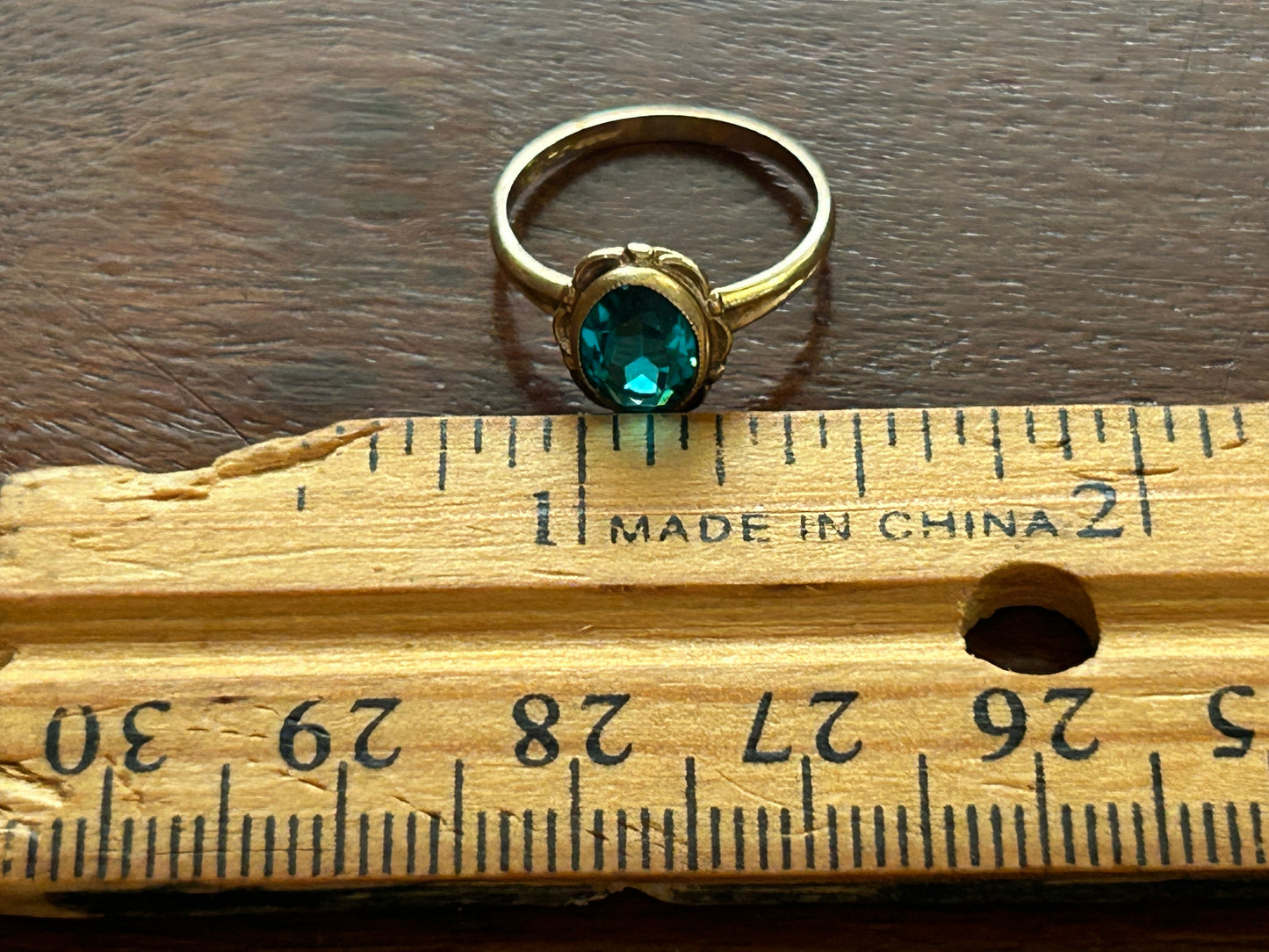 Vintage PSCO 10k Yellow Gold Teal Stone Ring Sz 4