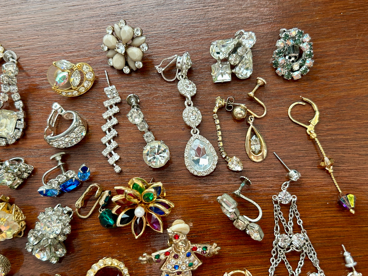 Over 60 Vintage SINGLE Earring Lot Rhinestones AB Harvest Cluster Craft Pearl