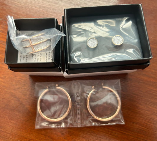 NEW Avon Jewelry Set Pretty As A Diamond Rose Gold Earrings Ring Hoop Studs