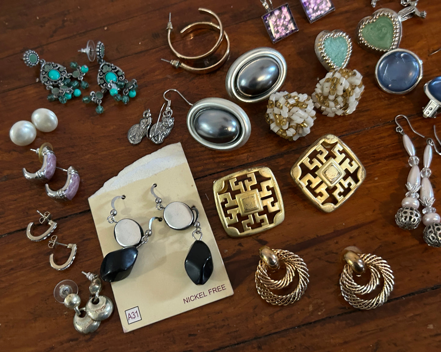 Large Lot of Vintage to Now Pierced Earrings Gold Silver Tone Beaded Hoop