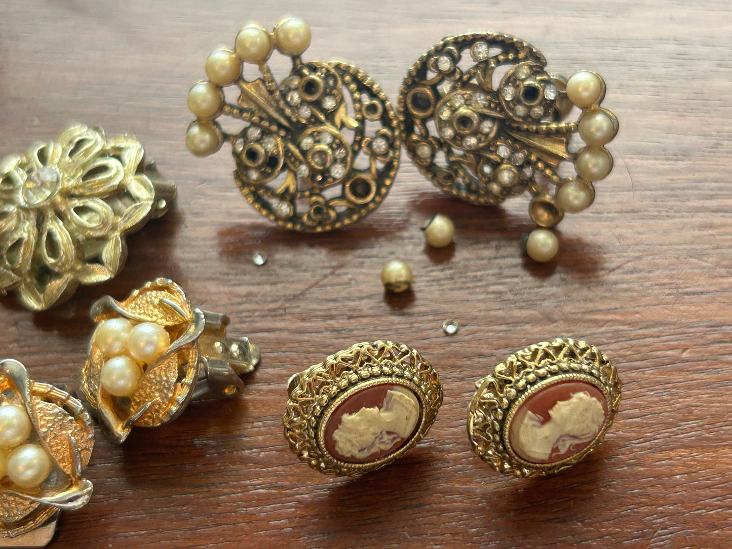 Vintage Clip On Earrings Lot Glass Beads Cluster Enamel Faux Pearl & More