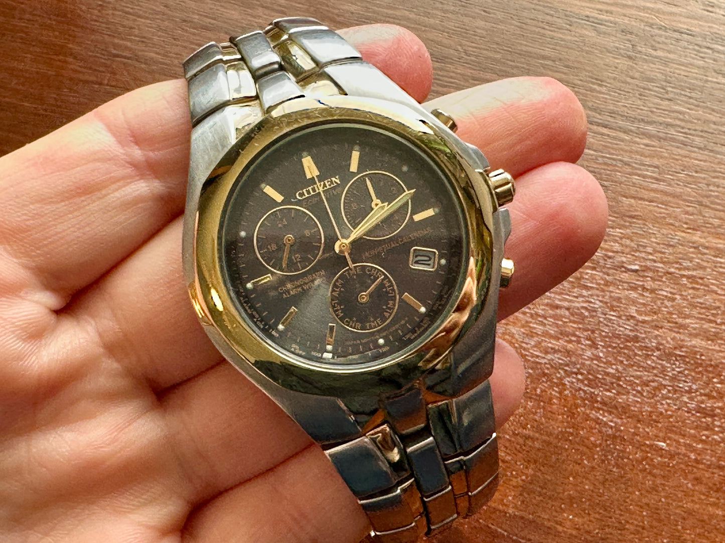 Citizen Eco-Drive E812-K001218 Perpetual Chronograph Alarm Silver/Gold Tone