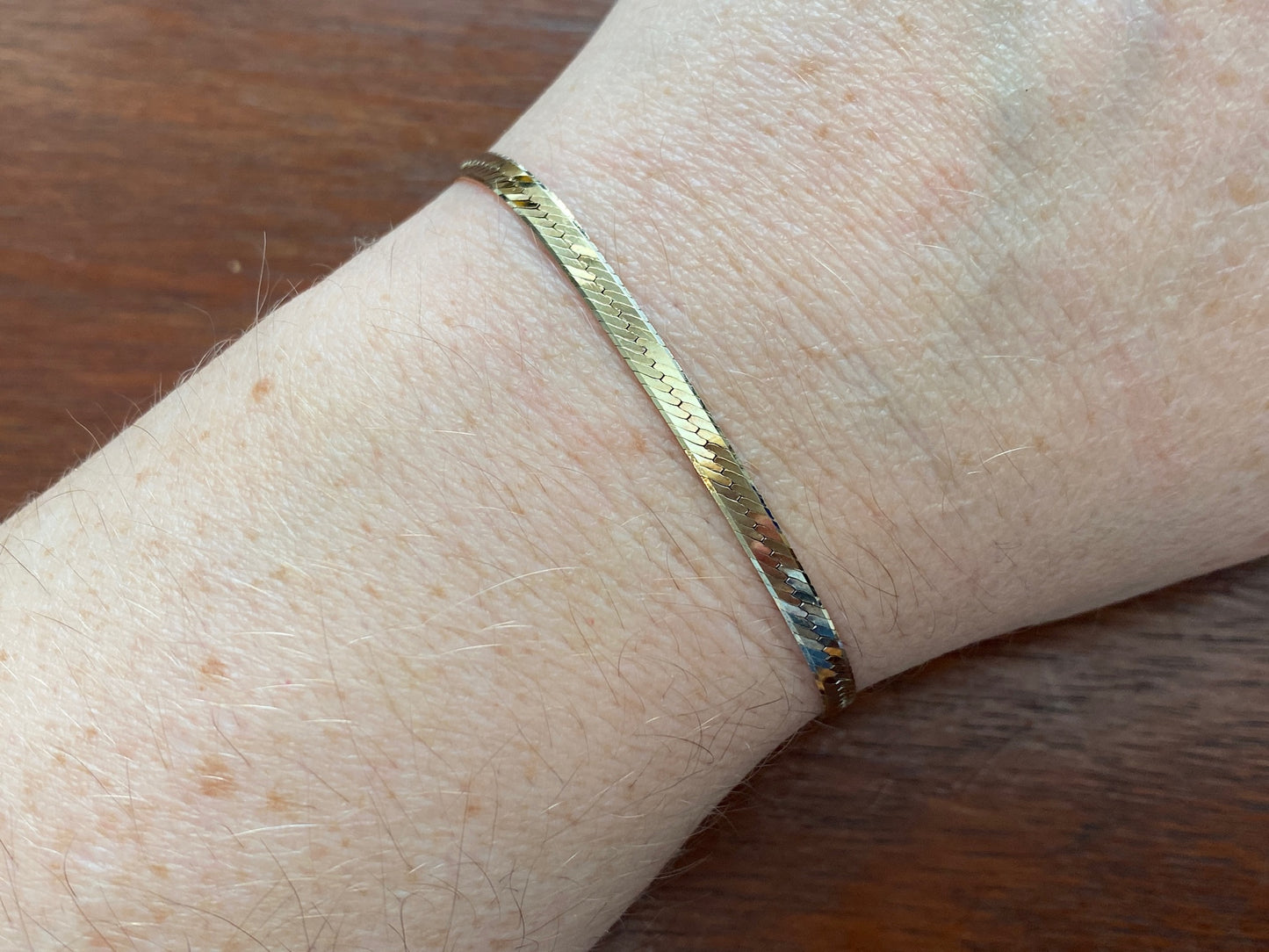 Sterling Silver 925 Gold Vermeil Herringbone Bracelet 7" Long