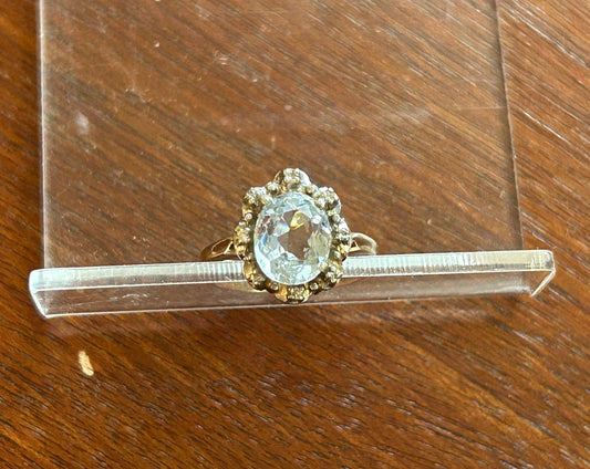 Vintage 10k Yellow Gold Aquamarine Diamond Ring Signed SKAL Sz 4