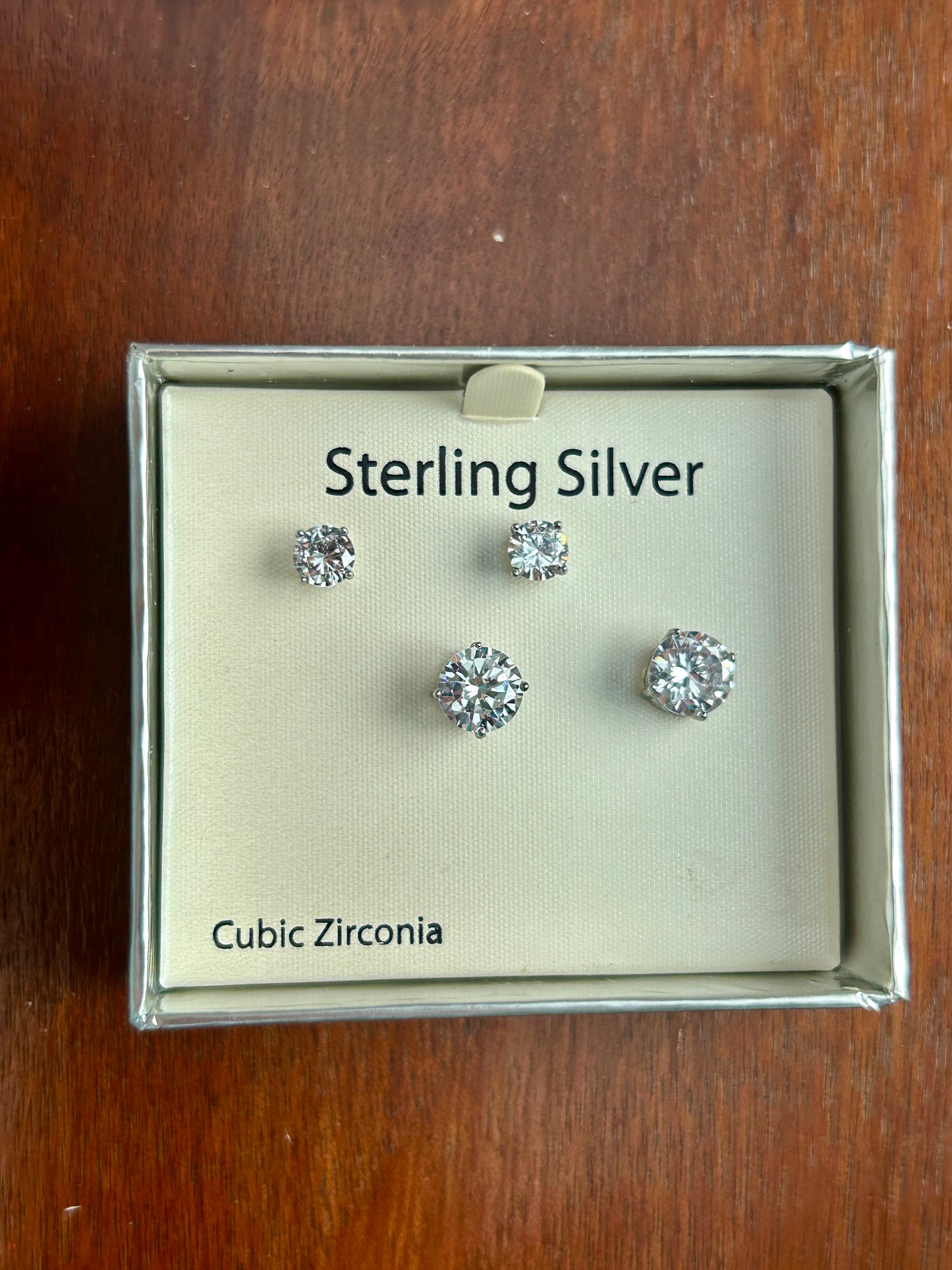 Sterling Silver 925 Small Large 5mm / 7mm CZ Cubic Zirconia Stud Earrings Set