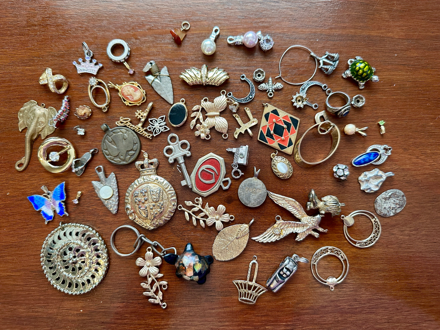 Vintage Pendant Charm Lot Heraldry Key Turtle Enamel Gold Silver Cloissone More