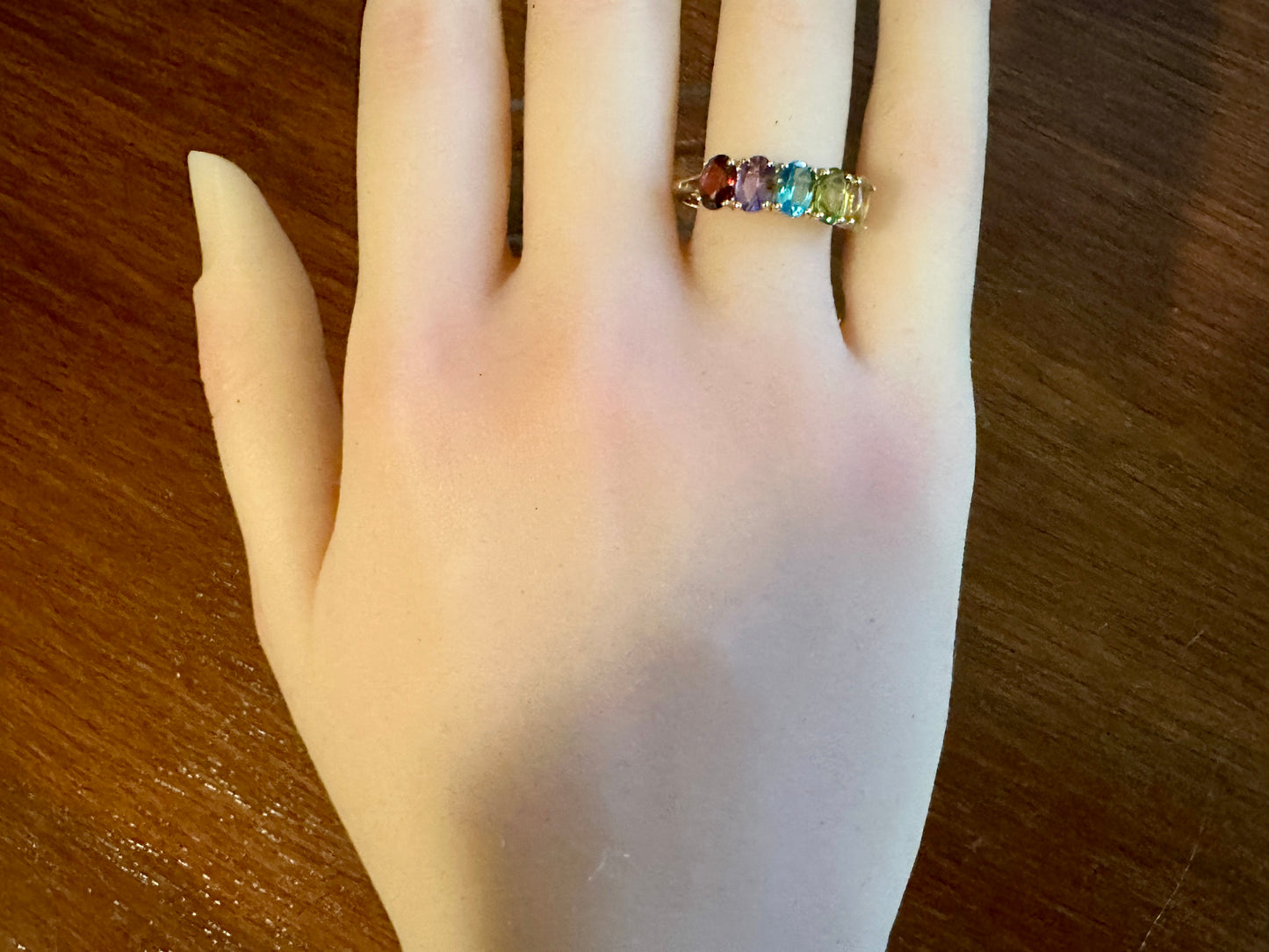 14k Yellow Gold 5 Stone Ring Amethyst Peridot Garnet Aquamarine Citrine Sz 9