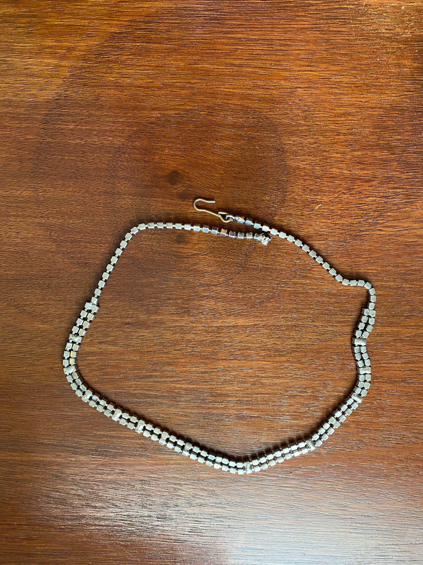 Vintage Silver Tone Two Strand Rhinestone Hook Clasps 7" Necklace Choker