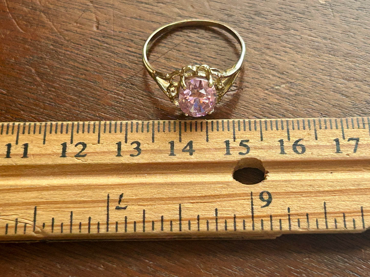 10k Yellow Gold Large Pink CZ Stone Ring Sz 8.75