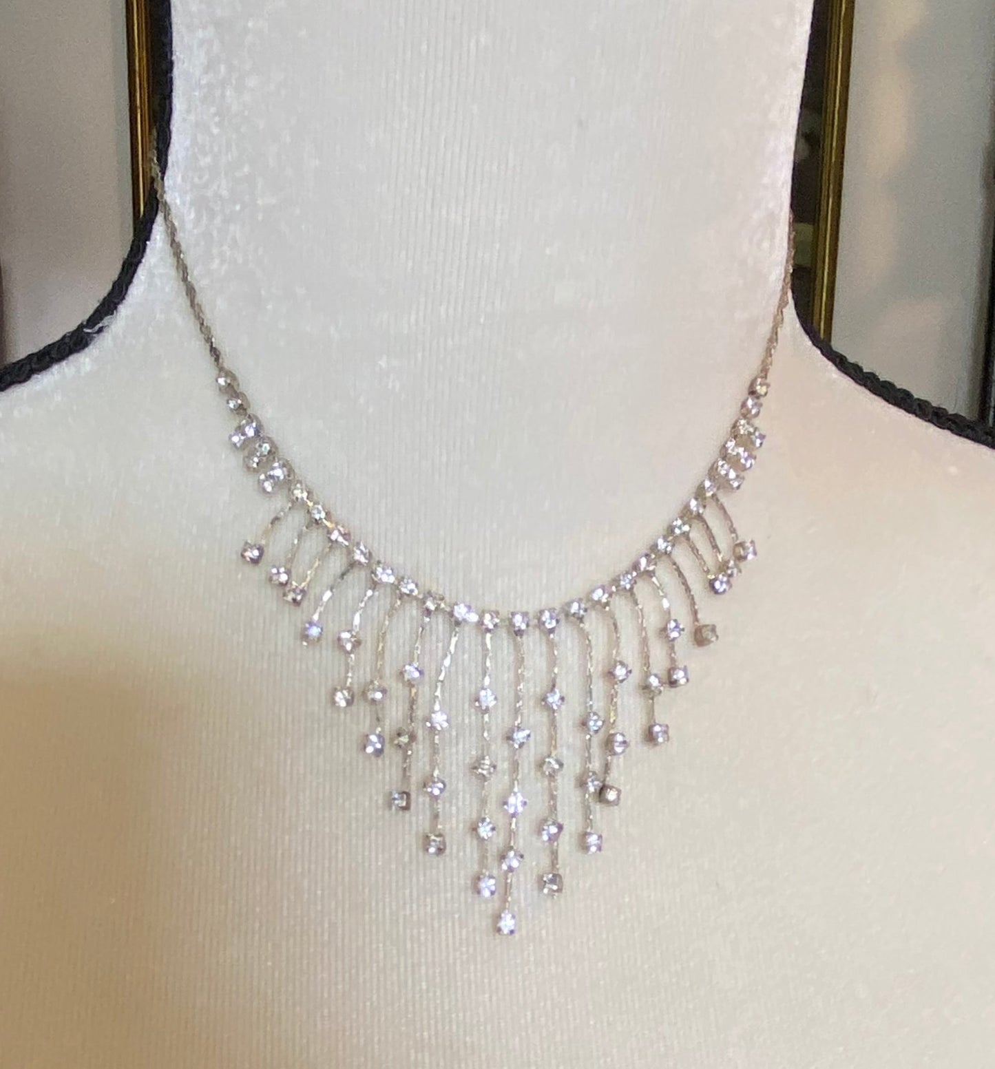 Silver Tone Rhinestone Fringe Necklace