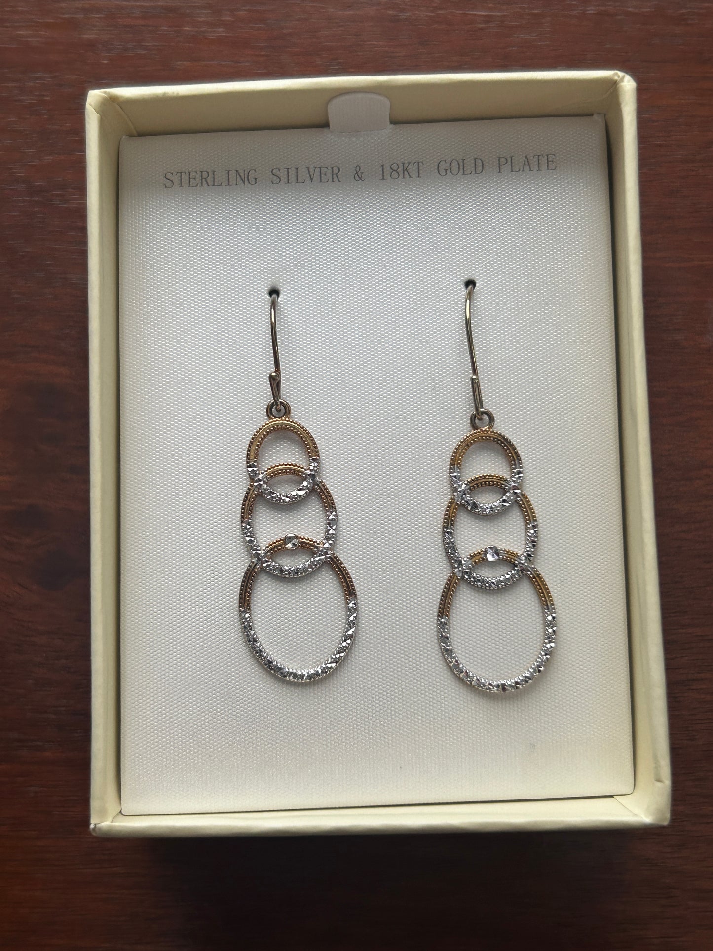 18k Gold Plate over Sterling Silver 925 Diamond Cut Drop Dangle Earrings