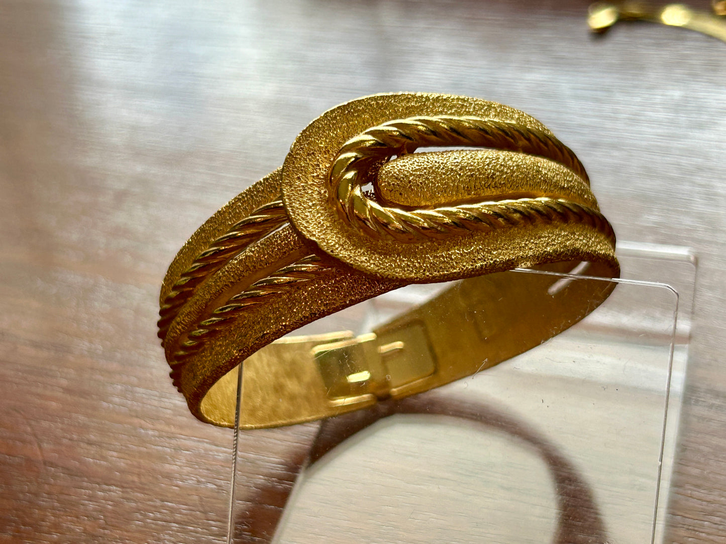 Vintage Crown Trifari Textured Brushed Gold Tone Clamper Bracelet