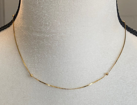 18k Yellow Gold Ball Bead Collar Necklace 16" Long