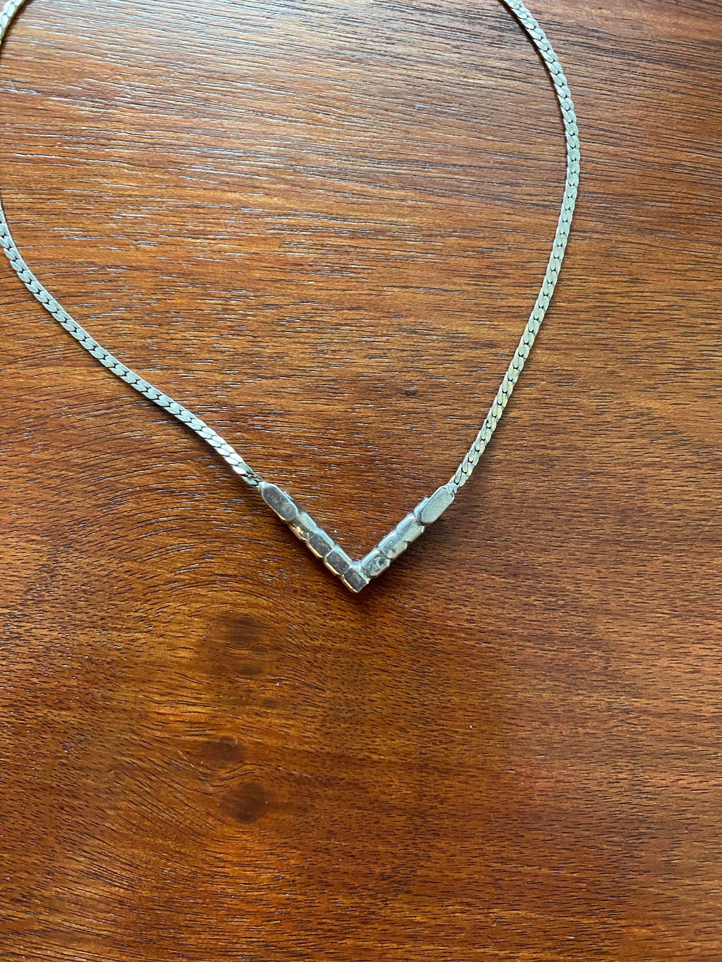 Silver Tone Rhinestone  Herringbone Chain Necklace