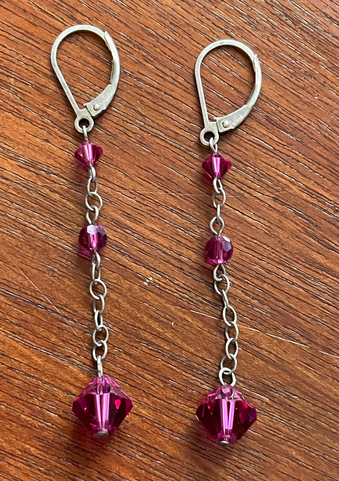 Vintage Sterling Silver 925 Dangle Earrings Pink Stone