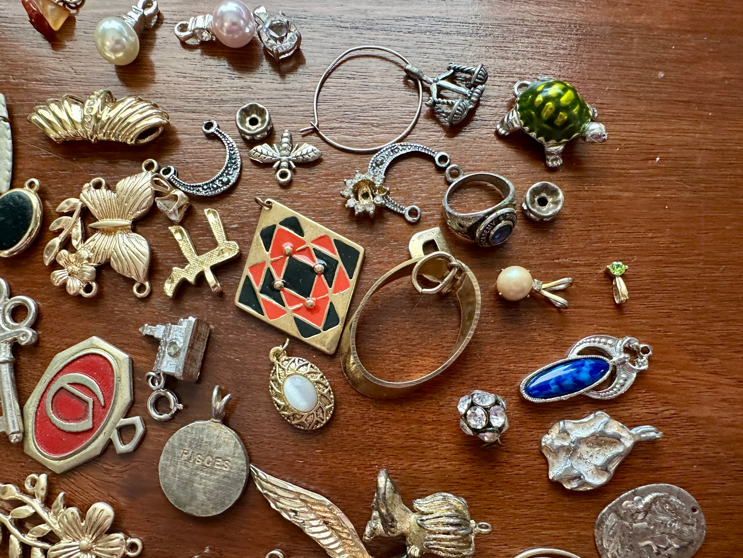 Vintage Pendant Charm Lot Heraldry Key Turtle Enamel Gold Silver Cloissone More