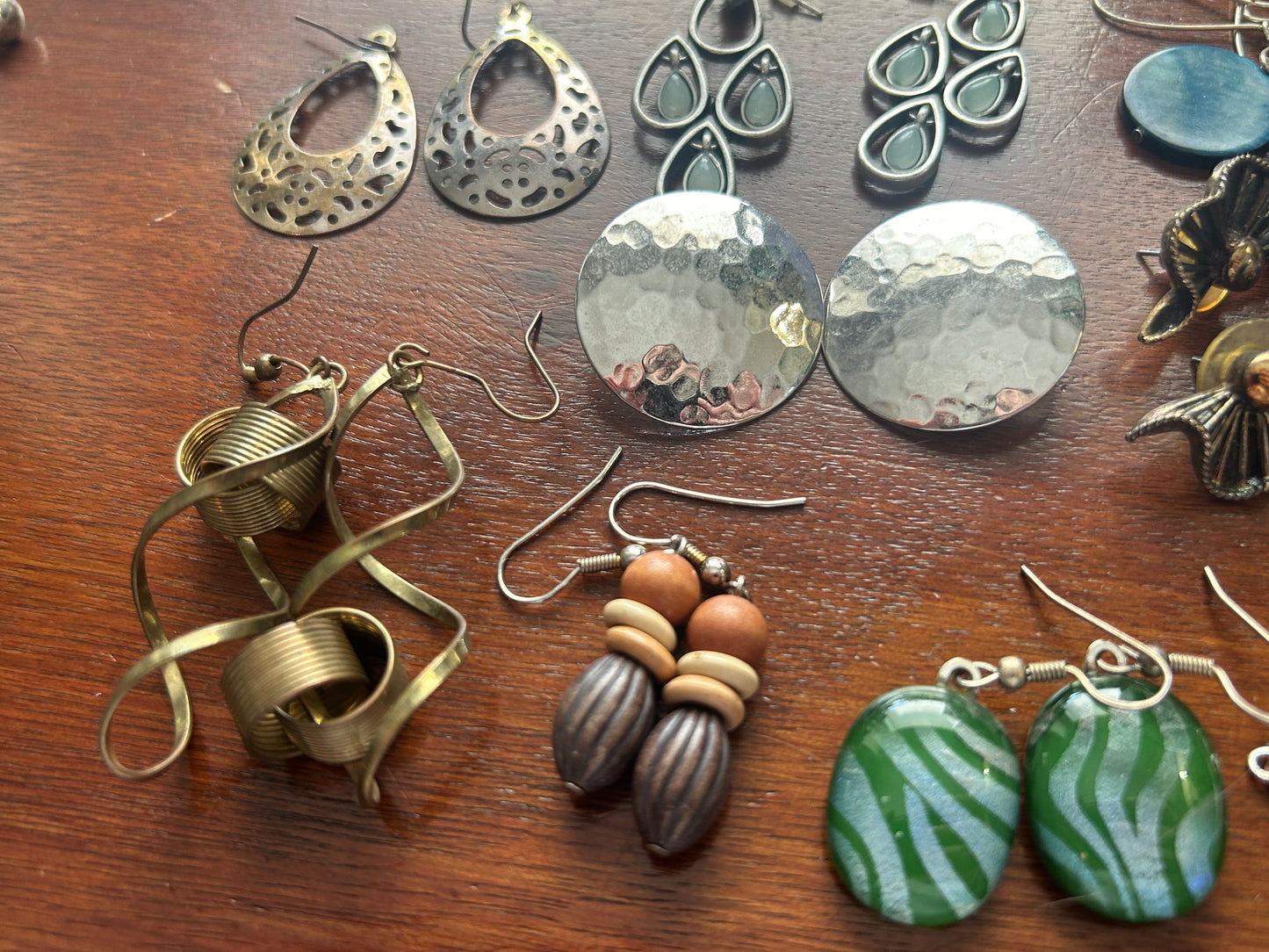 Vintage to Now Lot of Pierced Boho Earrings Wood Shell Hammered Bead Dangly