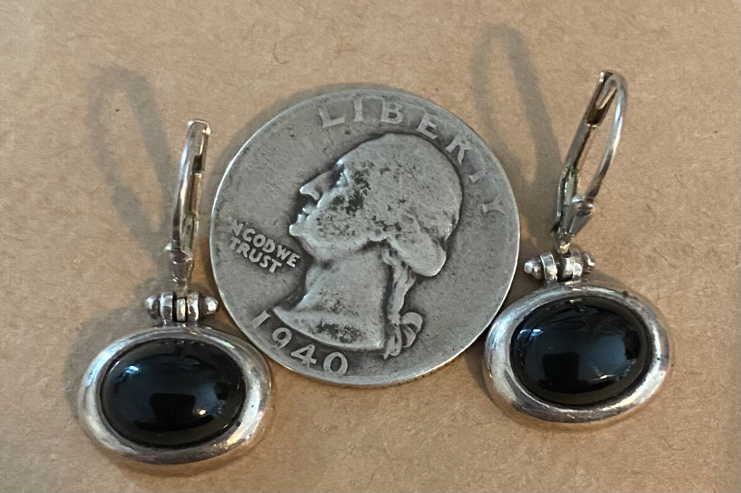 Sterling Silver 925 Black Onyx Drop Dangly Pierced Earrings