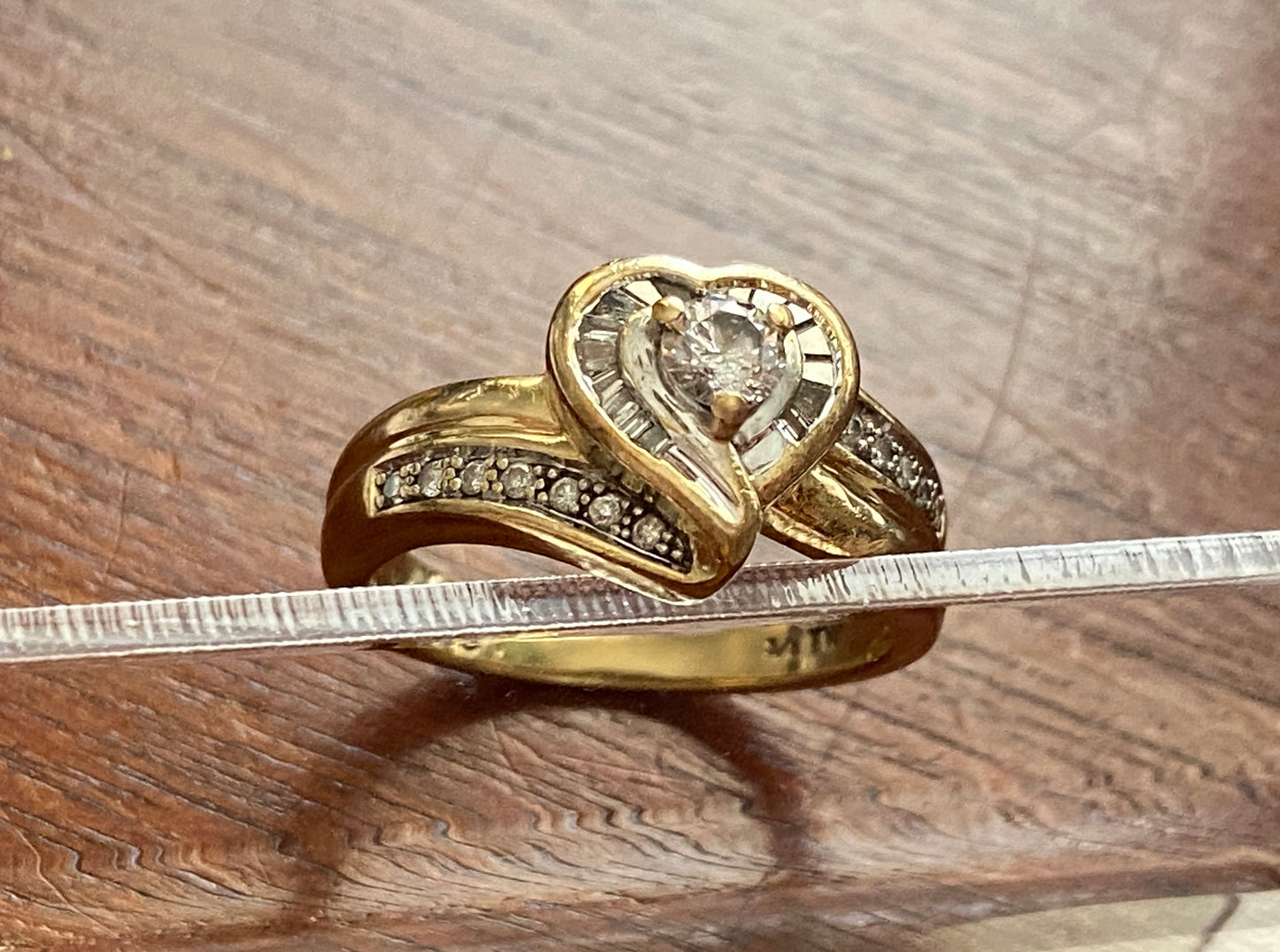 LSC Signed 14k Yellow Gold 3/8tw Diamond Heart Ring Baguette Sz 6.75