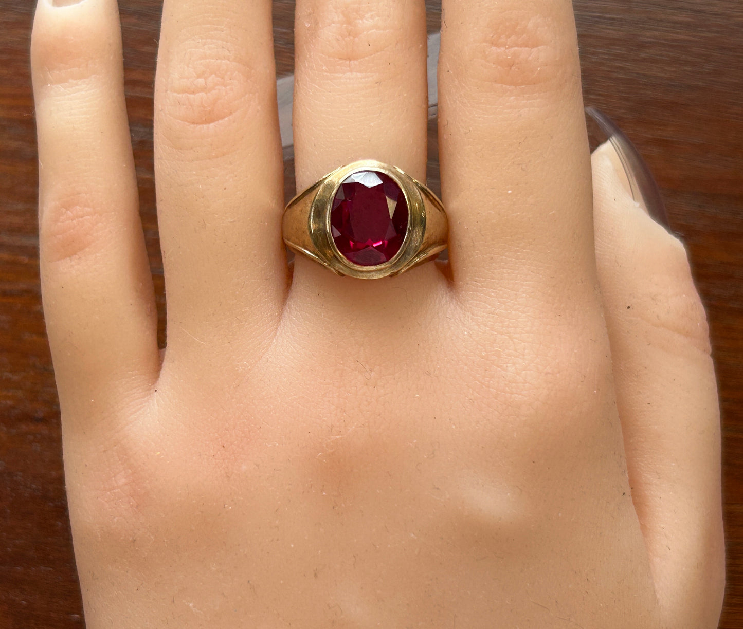 Vintage Men's Dason 10k Yellow Gold Simulated Ruby Signet Ring Sz 8