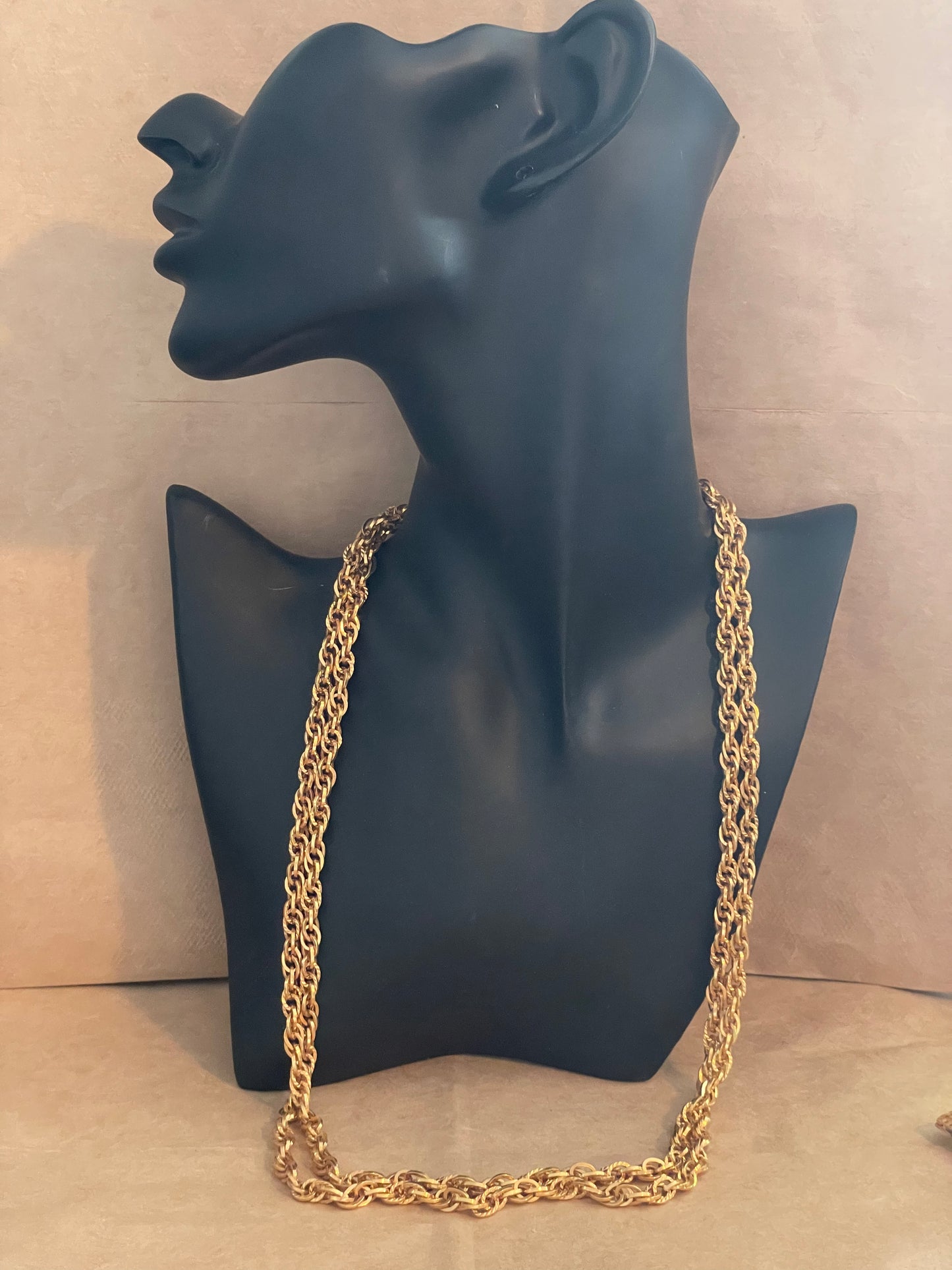 Signed LR Gold Tone Chain Extra Long Opera Length Necklace