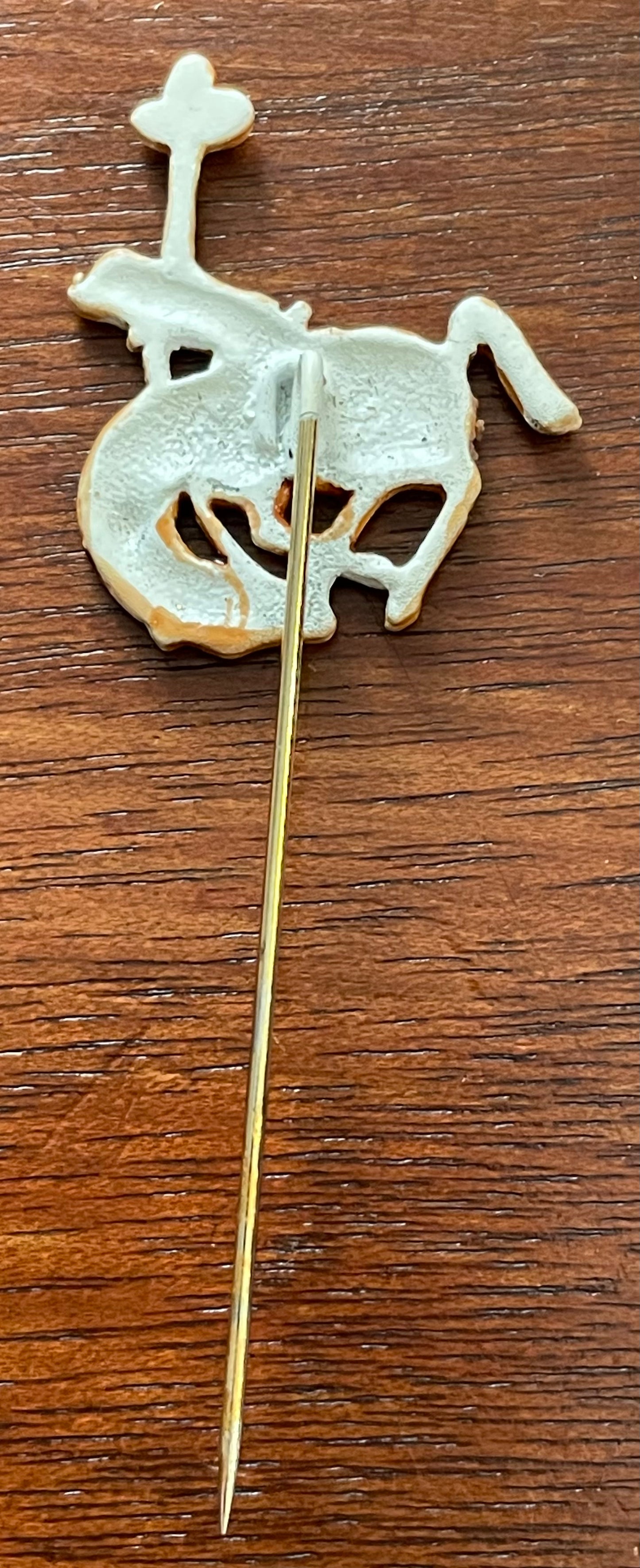 Vintage Glazed Ceramic Rodeo Horse Stick Hat Pin Bucking Bronco