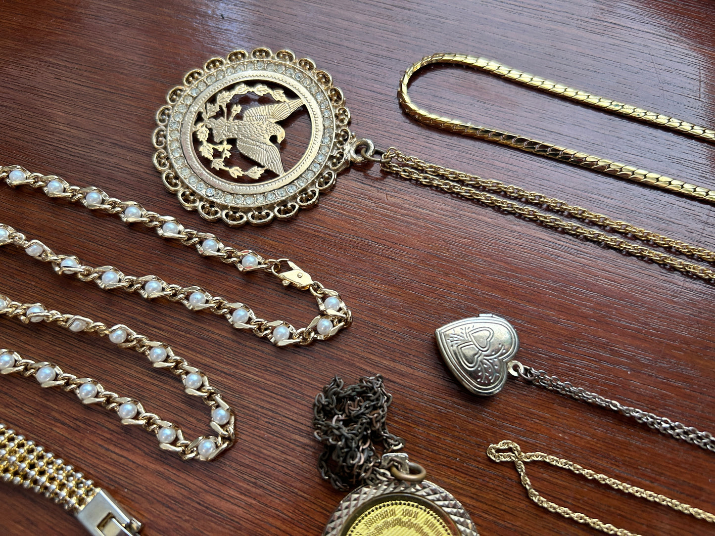 Vintage to Now Wearable Gold Tone Jewelry Lot Locket Chain Necklace Pendant