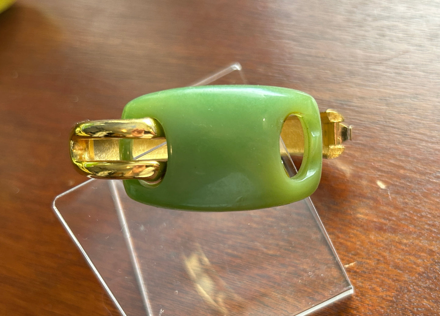 BROKEN Vintage 1976 Givenchy Faux Jade Gold Tone Bangle Bracelet