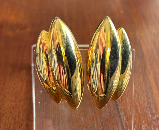 Vintage Gold Tone Large Pierced Earrings