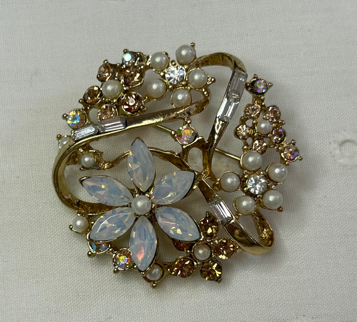 Vintage Gold Tone Rhinestone Baguette Multicolor Brooch Pin