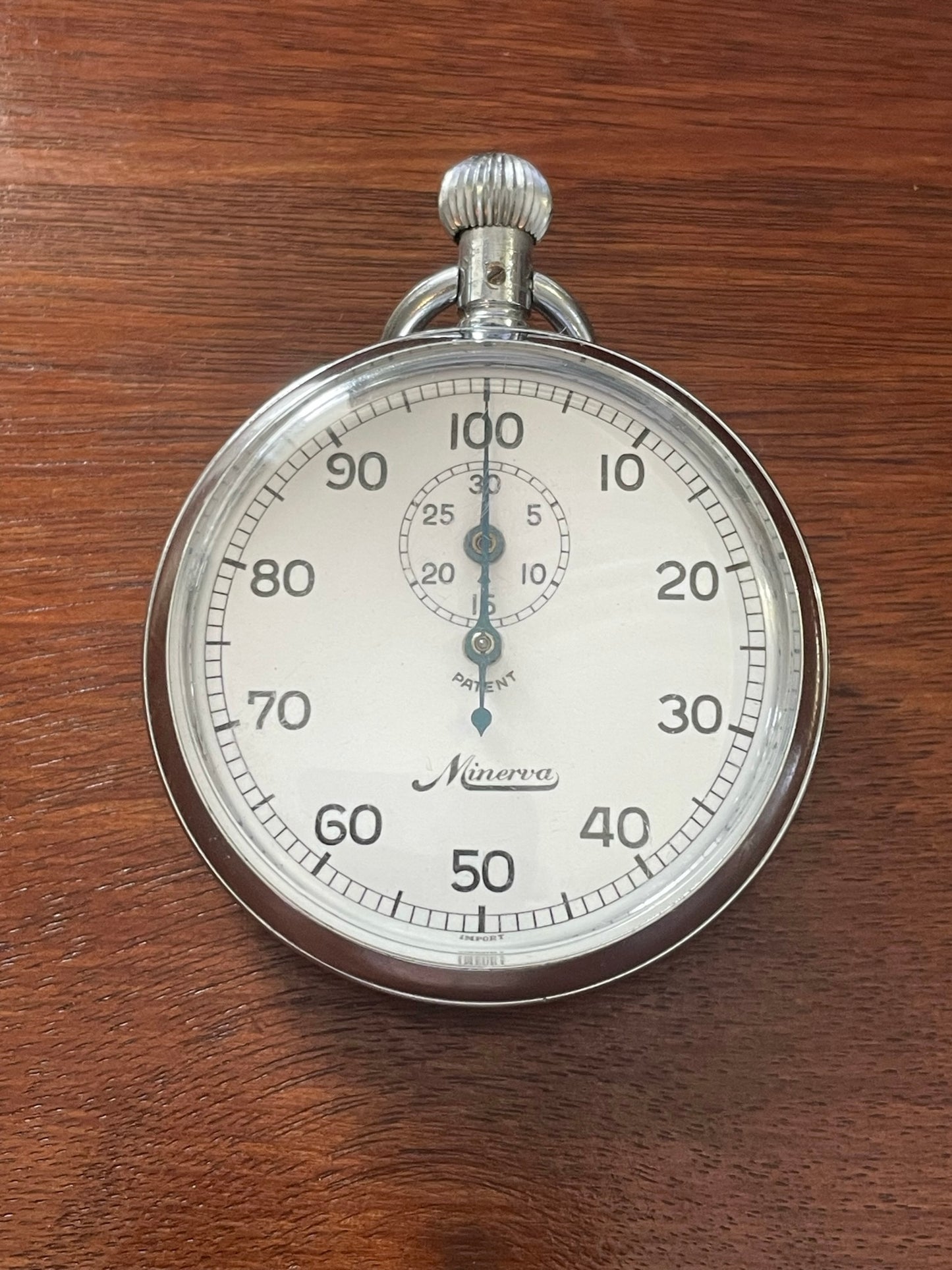 Vintage Silver Tone Minerva Wind up Stop Watch Works!