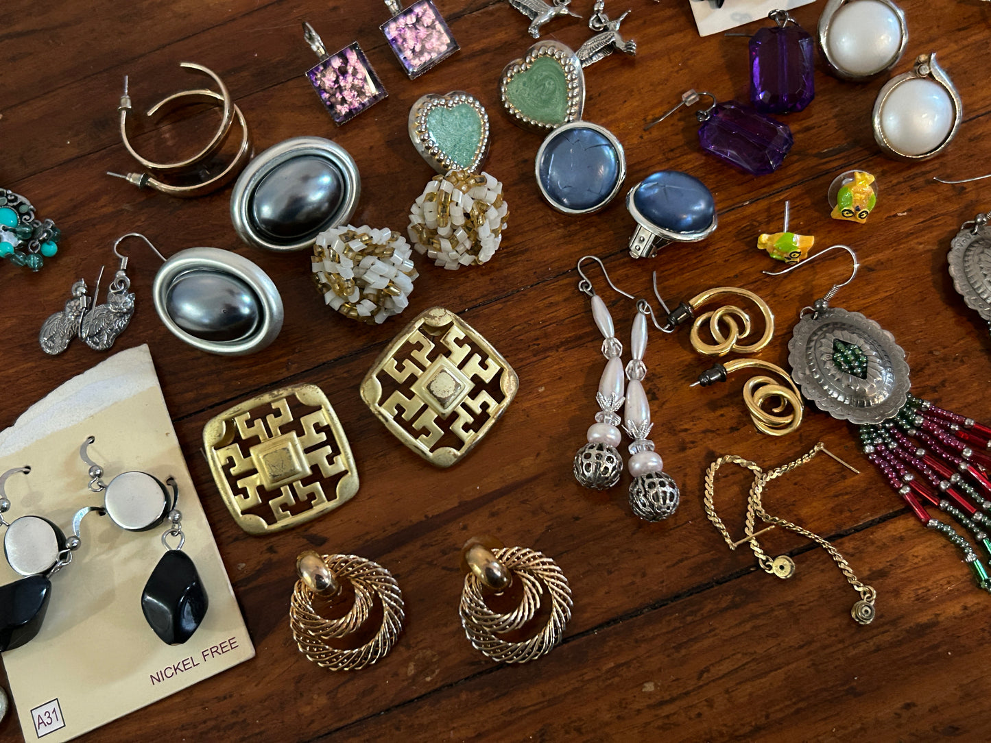 Large Lot of Vintage to Now Pierced Earrings Gold Silver Tone Beaded Hoop