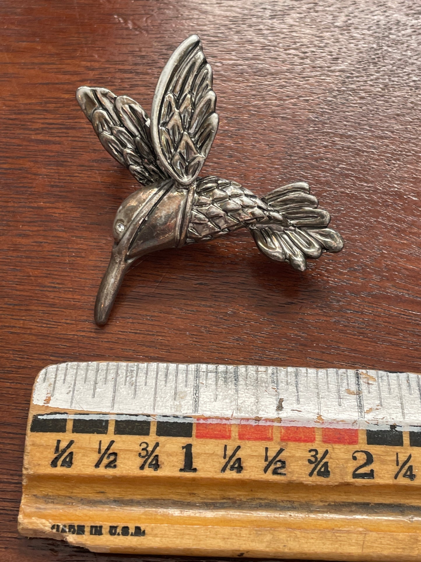 Vintage Silver Tone Flying Hummingbird Brooch Pendant