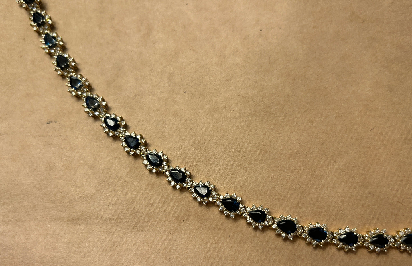 14k Yellow Gold Blue Sapphire & Diamond Tennis Bracelet