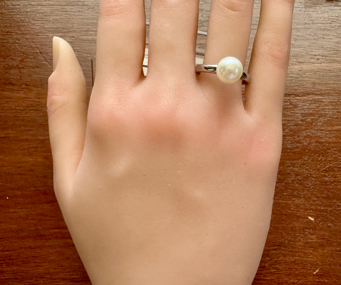Sterling Silver 925 9mm Pearl Ring Sz 8 Modern Style