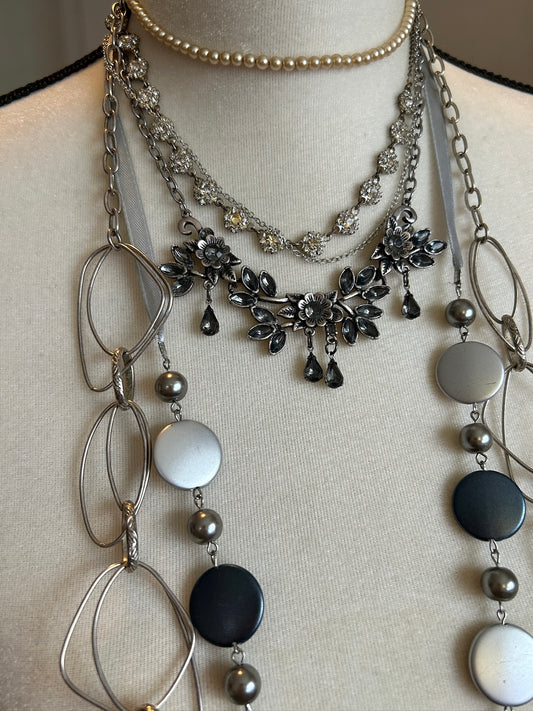 Lot of Vintage to Now Silver Tone Chain Necklaces Faux Pearl Gray