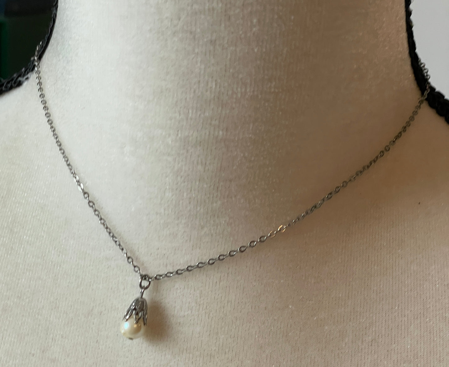 Vintage Sterling Silver 925 Chain Necklace Cultured Pearl Tear Drop Pendant