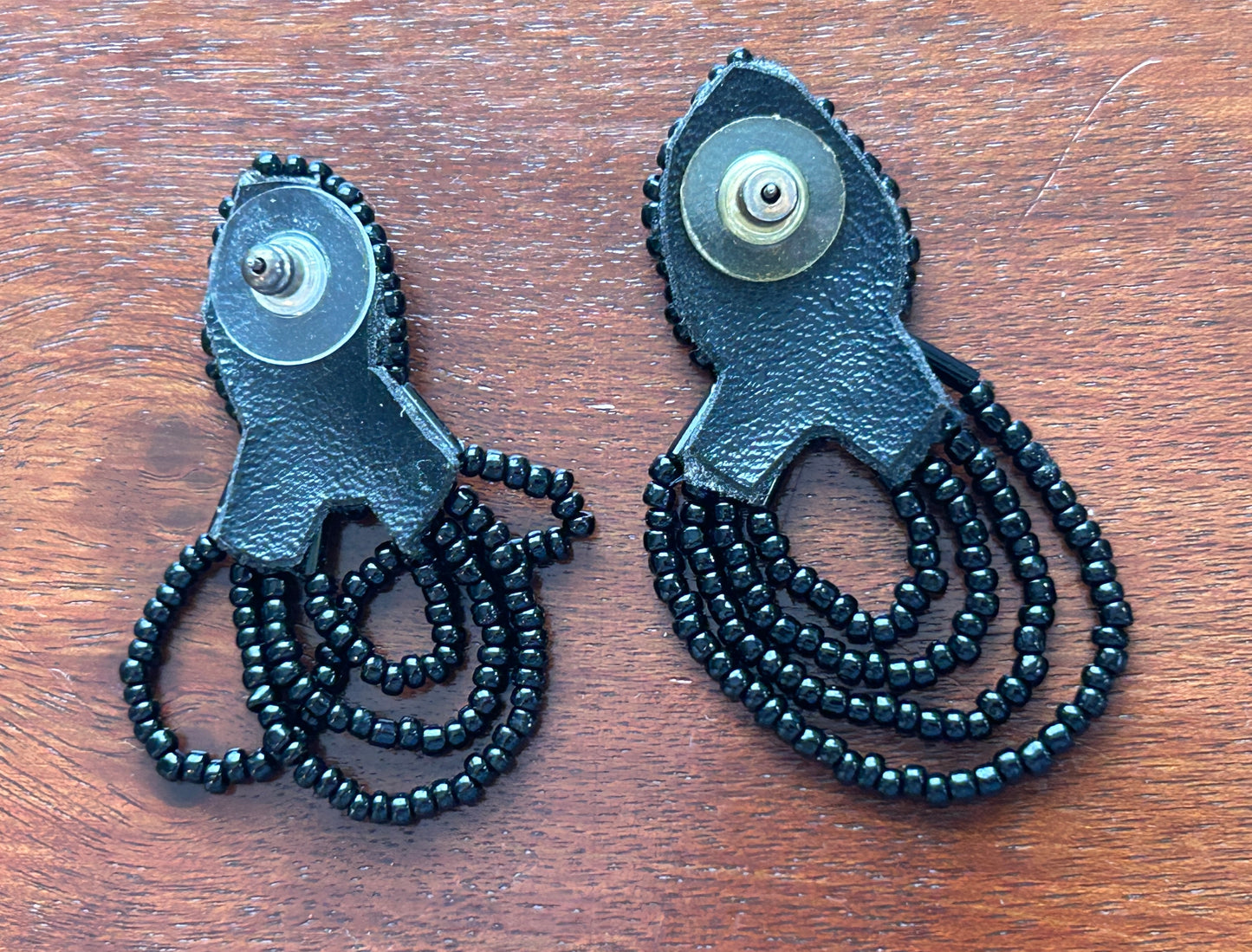 Vintage Black Hand Beaded Pierced Earrings