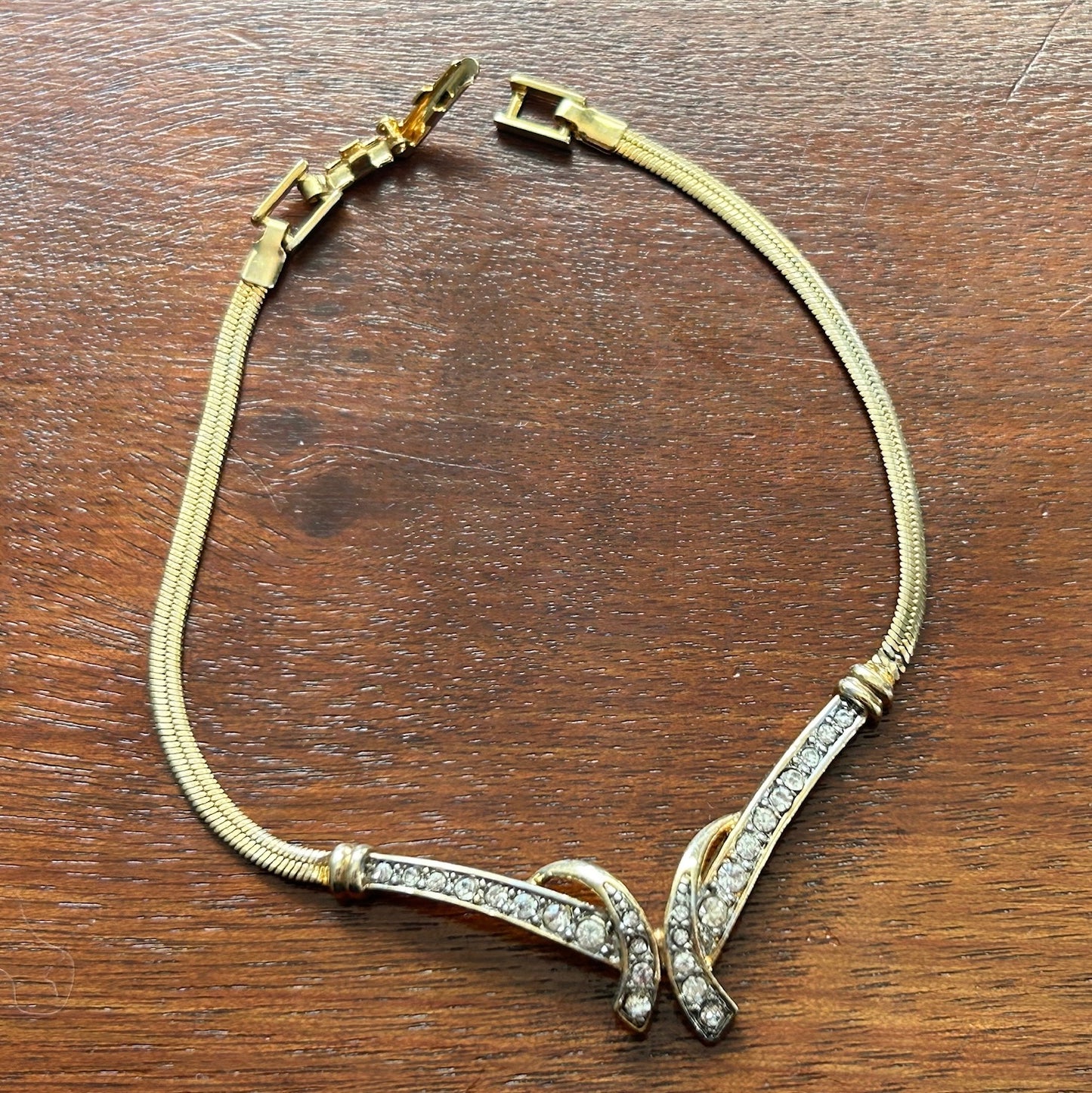 Vintage Avon V Bar Gold Tone & Rhinestone Bracelet