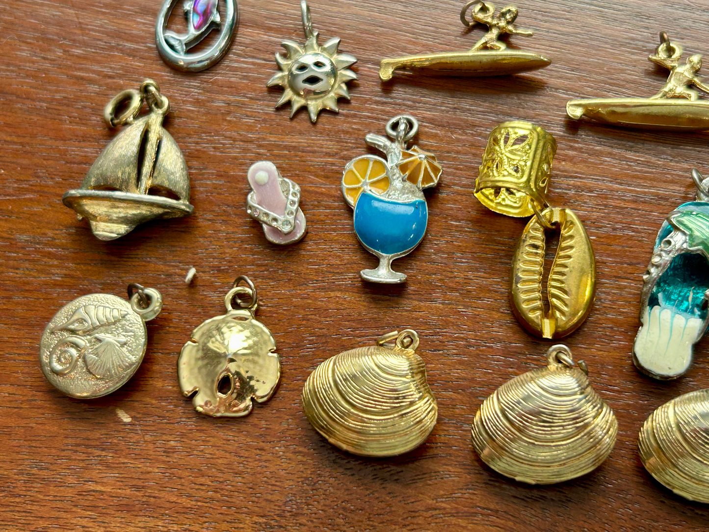 Vintage to Now Ocean Summer Beach Theme Charms Pendants Sailboat Surfing Sandals